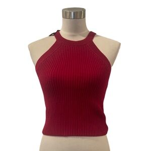 NWT chunky Red Express ribbed knit cropped halter top S M